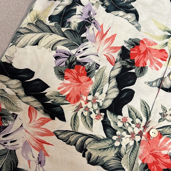 Tommy Bahama 100% Silk off white hibiscus floral Hawaiian textured washable XL - Picture 3 of 13